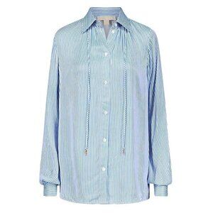 Michael Kors Women's Pinstriped Satin Blouse Blueberry Size S (MSRP $195)